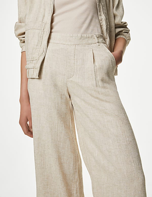 Linen Rich Wide Leg Cropped Trousers - AT