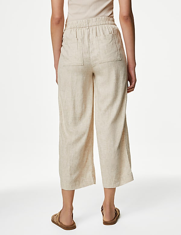 Linen Rich Wide Leg Cropped Trousers - AT
