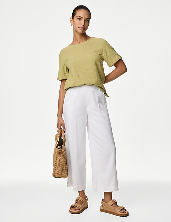 Linen Rich Wide Leg Cropped Trousers - HR