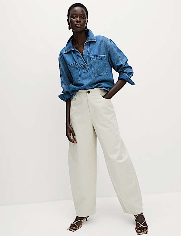 Elasticated Waist Barrel Leg Casual Trousers