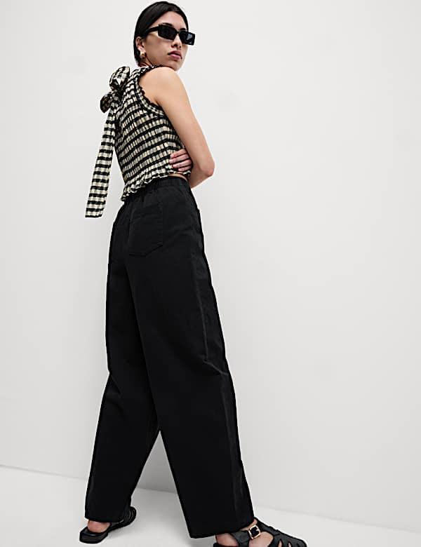 Elasticated Waist Barrel Leg Casual Trousers