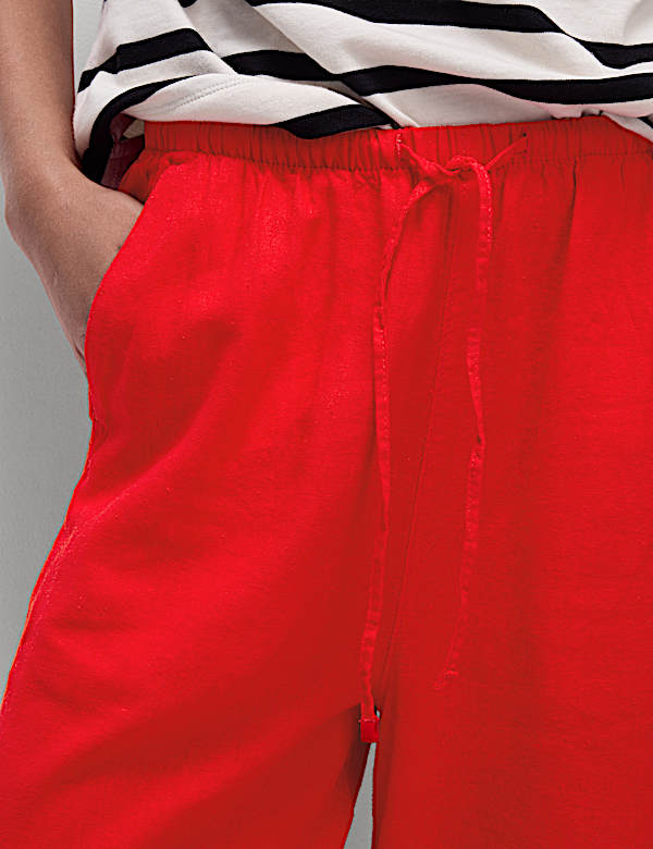 Linen Blend Wide Leg Trousers