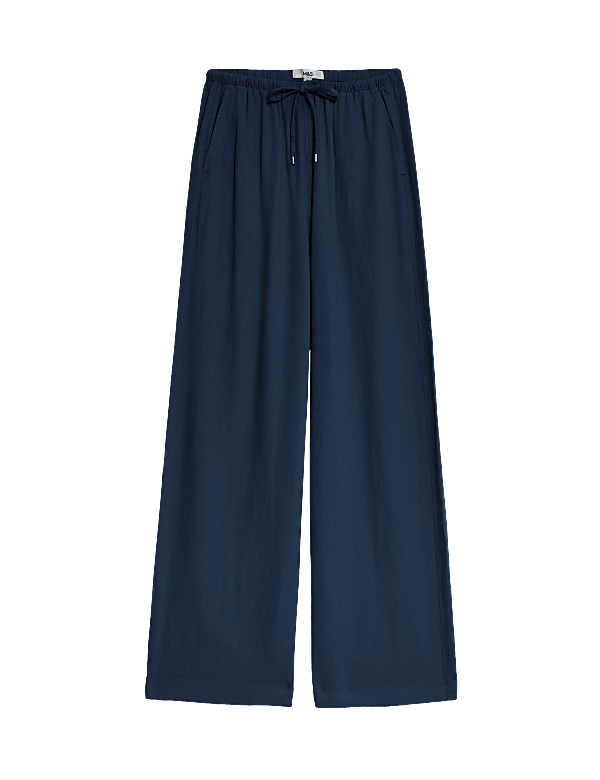 Linen Blend Wide Leg Trousers