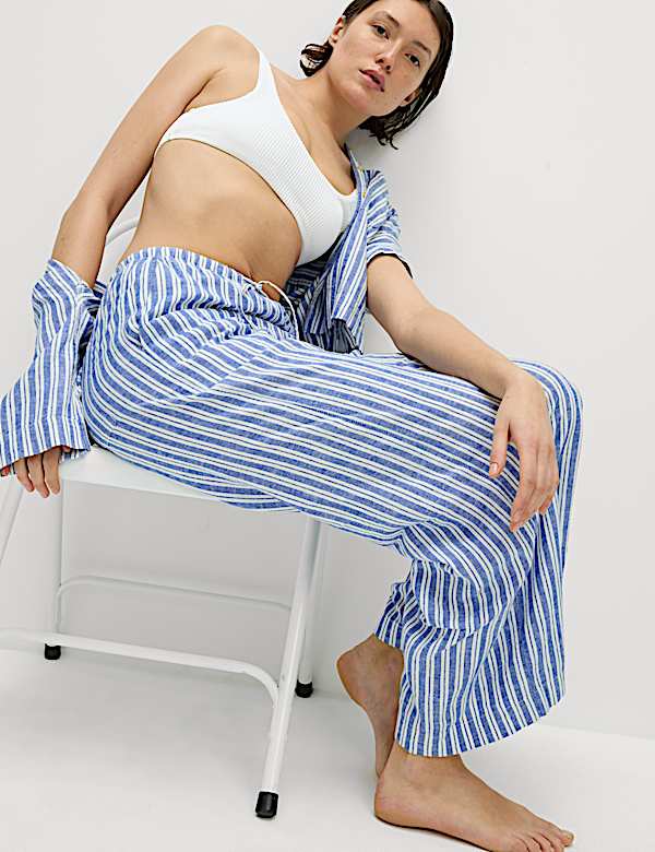 Linen Blend Wide Leg Trousers