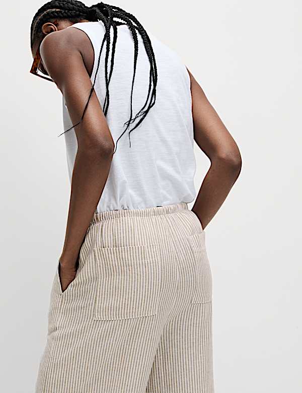 Linen Blend Wide Leg Trousers