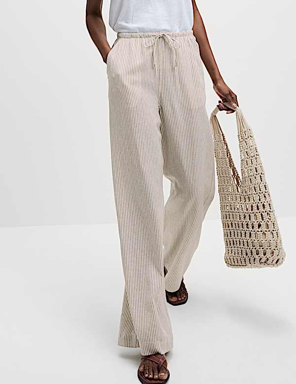 Linen Blend Wide Leg Trousers