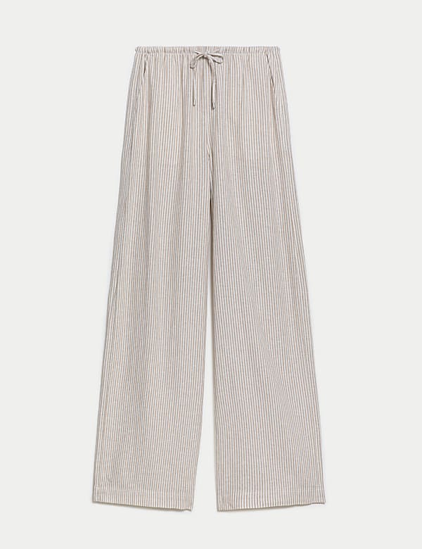 Linen Blend Wide Leg Trousers - US