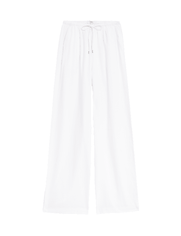 Linen Blend Wide Leg Trousers