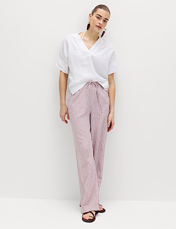 Linen Blend Wide Leg Trousers