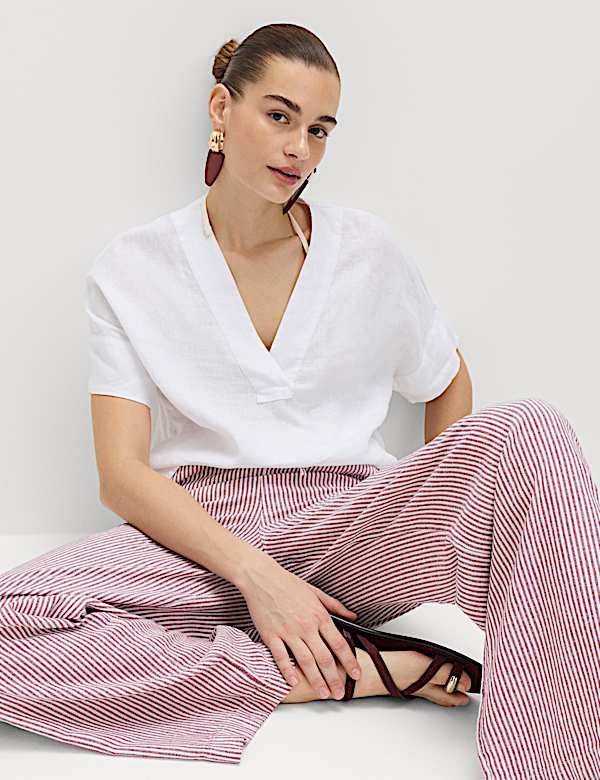 Linen Blend Wide Leg Trousers