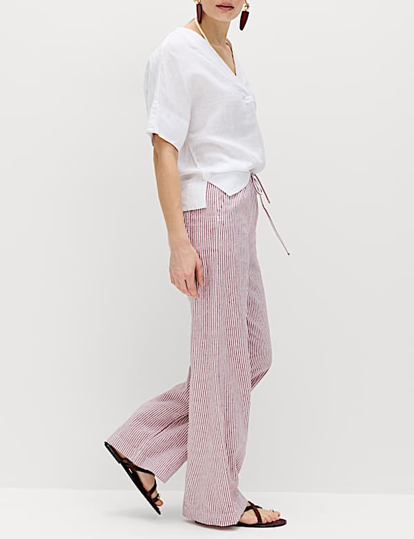 Linen Blend Wide Leg Trousers