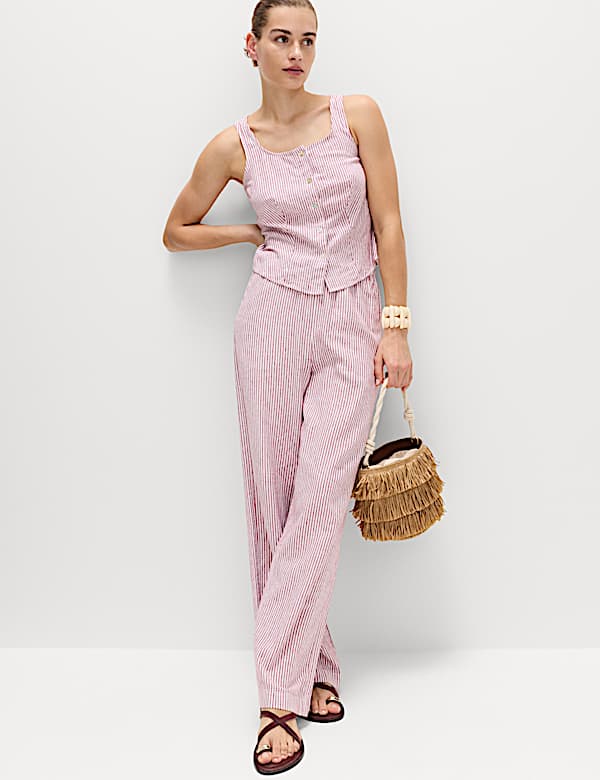 Linen Blend Wide Leg Trousers
