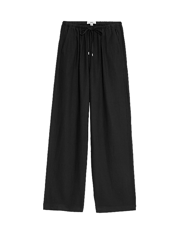 Linen Blend Wide Leg Trousers