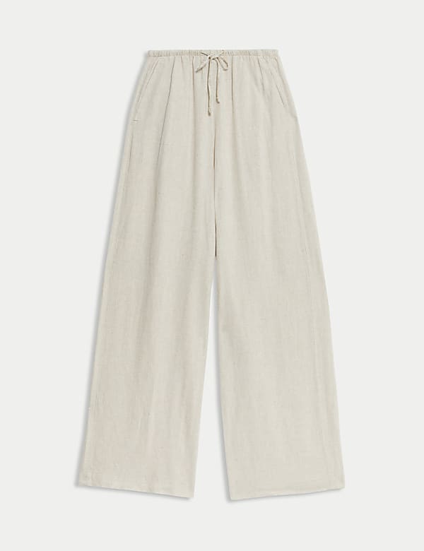 Linen Blend Wide Leg Trousers - US