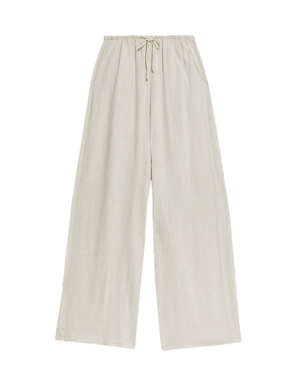 Linen Blend Wide Leg Trousers