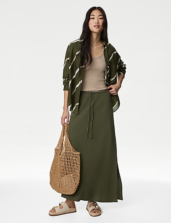 Green maxi skirt linen discount