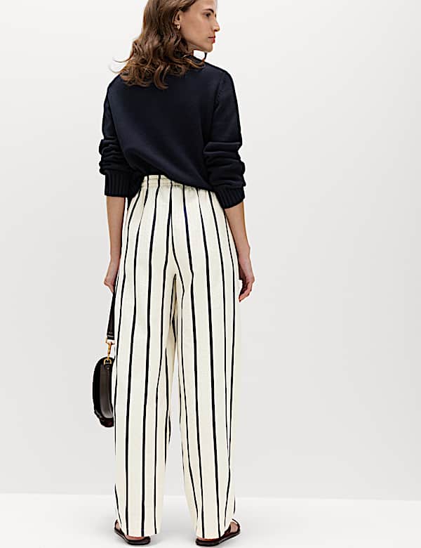 Seersucker Striped Barrel Leg Trousers - VN