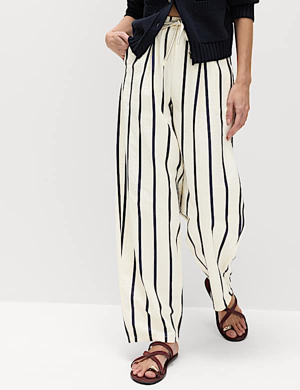 Seersucker Striped Barrel Leg Trousers - VN