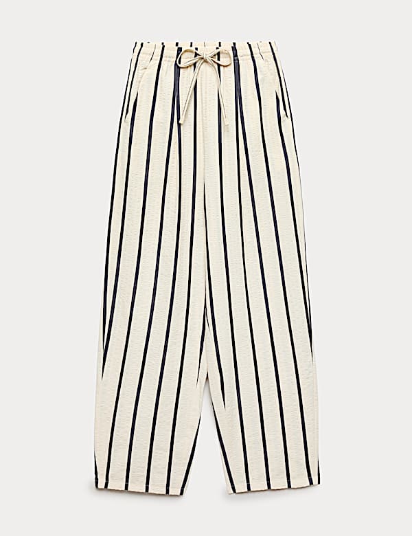 Seersucker Striped Barrel Leg Trousers - VN