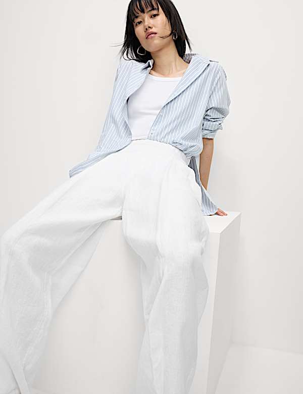 Pure Linen Carrot Leg Trousers - AT