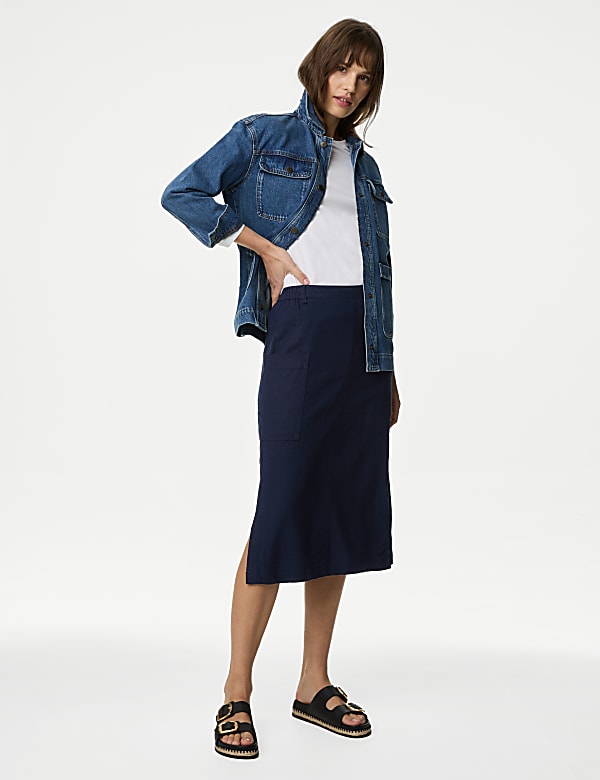 Linen Rich Midi Utility Skirt