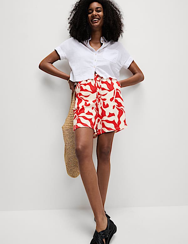 Linen Rich High Waisted Shorts - US