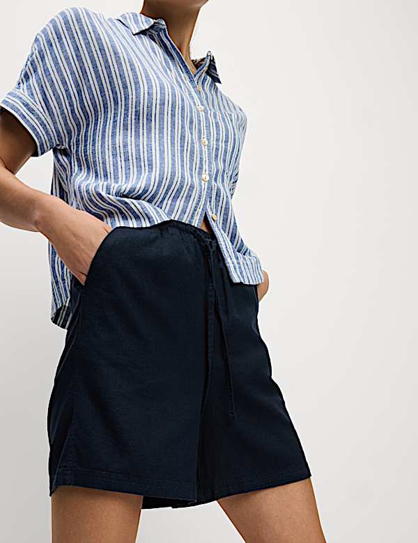 Linen Rich High Waisted Shorts - US