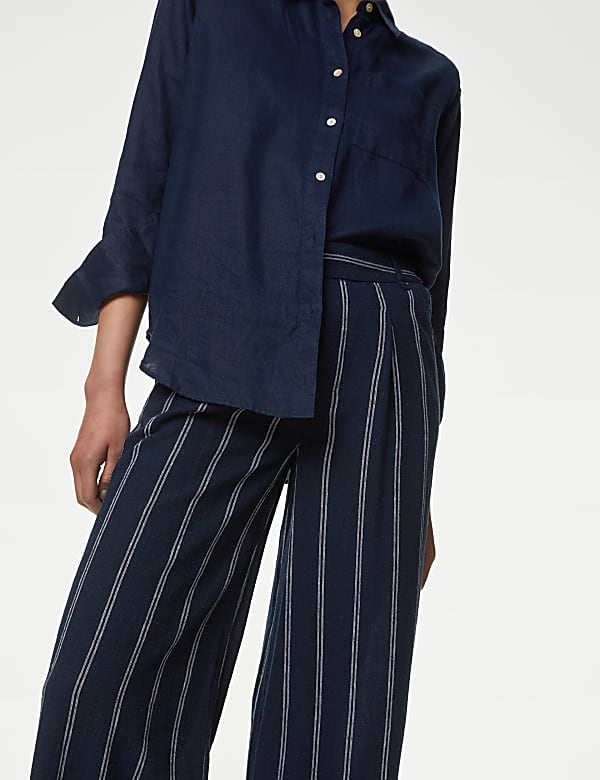 Linen Rich Striped Cropped Wide Leg Trousers - CH