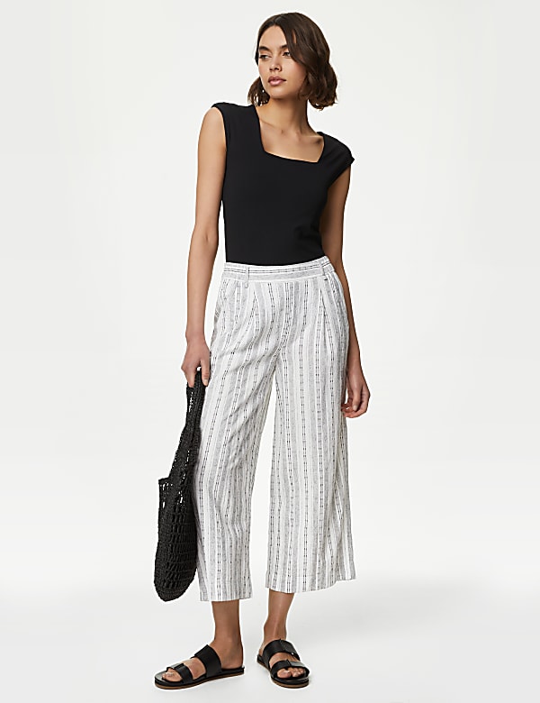M&s cropped linen trousers deals