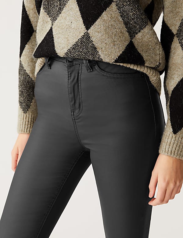 Coated High Waisted Slim Flare Jeans