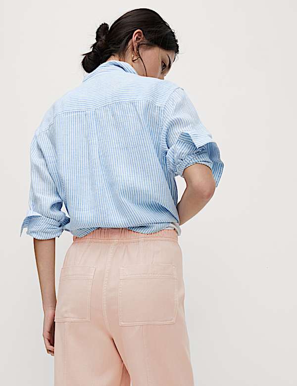Drawstring Pull On Garment Dye Cropped Tapered Trousers - SE