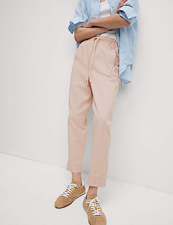 Drawstring Pull On Garment Dye Cropped Tapered Trousers - JO