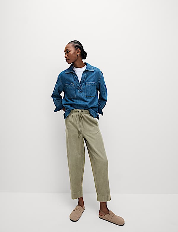 Drawstring Pull On Garment Dye Cropped Tapered Trousers - JO