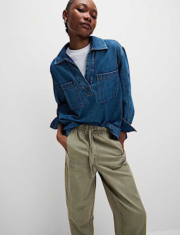 Drawstring Pull On Garment Dye Cropped Tapered Trousers - JO