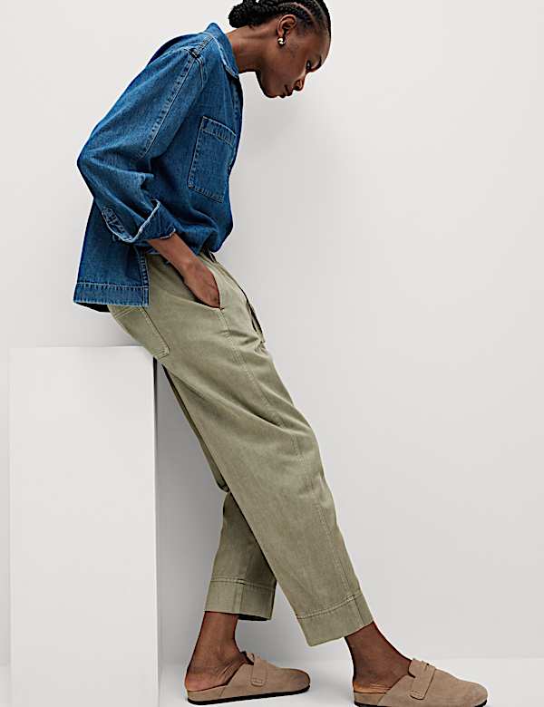 Drawstring Pull On Garment Dye Cropped Tapered Trousers - JO