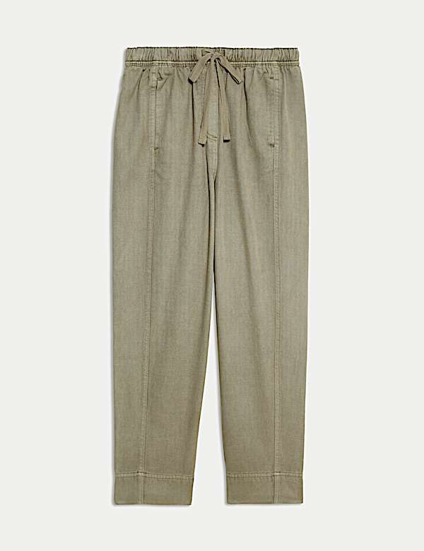 Drawstring Pull On Garment Dye Cropped Tapered Trousers - JO