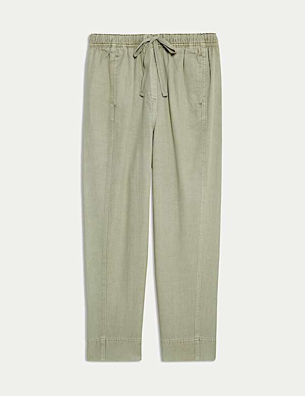 Pantalones pesqueros tapered te&ntilde;idos en prenda con cord&oacute;n ajustable - ES