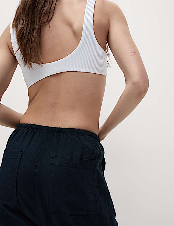 Linen-Rich Drawstring Tapered Trousers