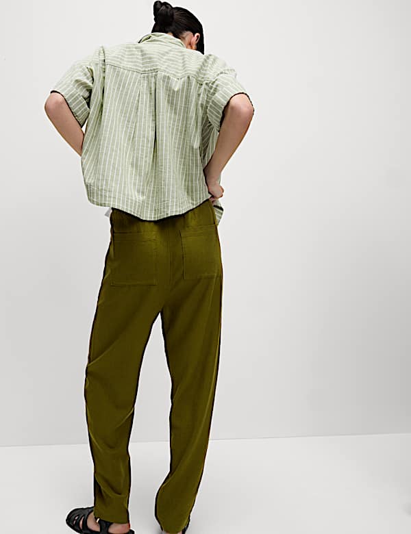 Linen-Rich Drawstring Tapered Trousers