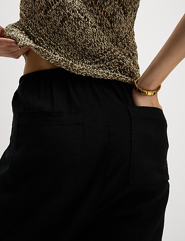 Linen-Rich Drawstring Tapered Trousers