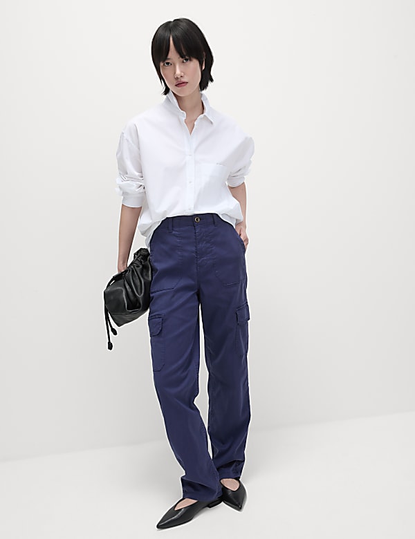 Lyocell Rich Cargo Straight Leg Trousers