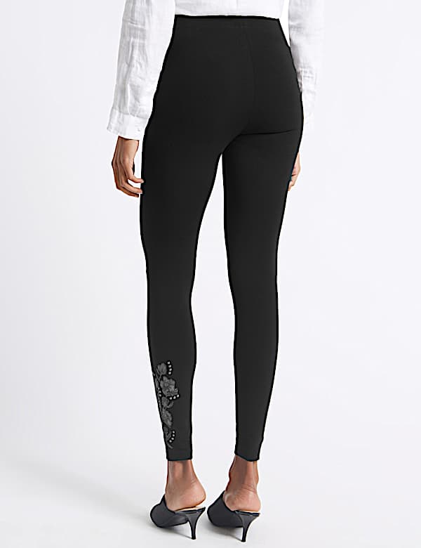 Cotton Rich Embroidered Hem Leggings