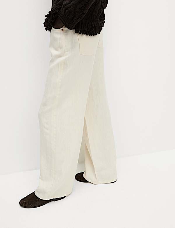 Denim-Hose aus Leinengemisch mit weitem Bein - DE