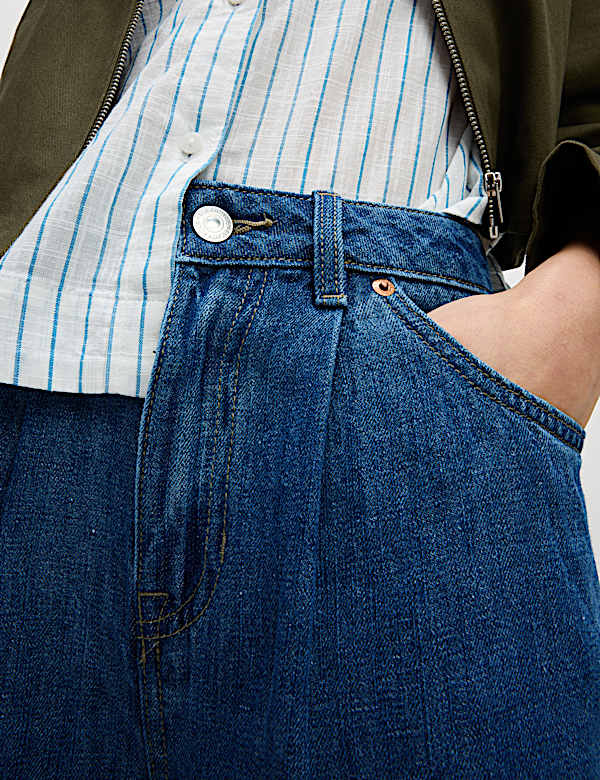 Linen Blend Denim Wide Leg Trousers - IS