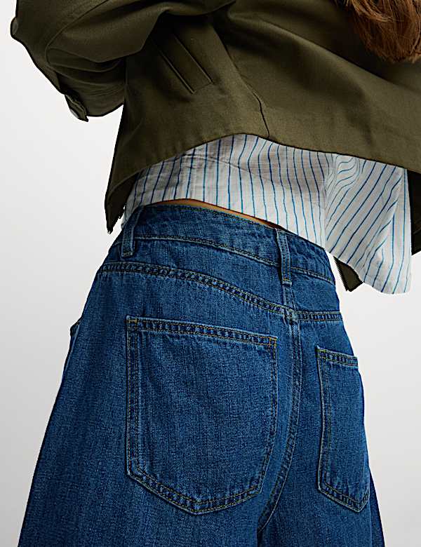 Linen Blend Denim Wide Leg Trousers - IS