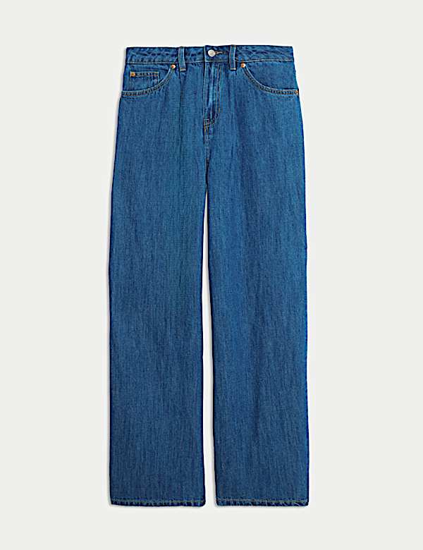 Linen Blend Denim Wide Leg Trousers - IS