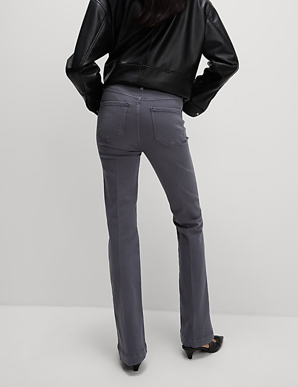 High Waisted Crease Front Slim Flare Jeans