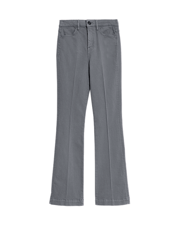 High Waisted Crease Front Slim Flare Jeans