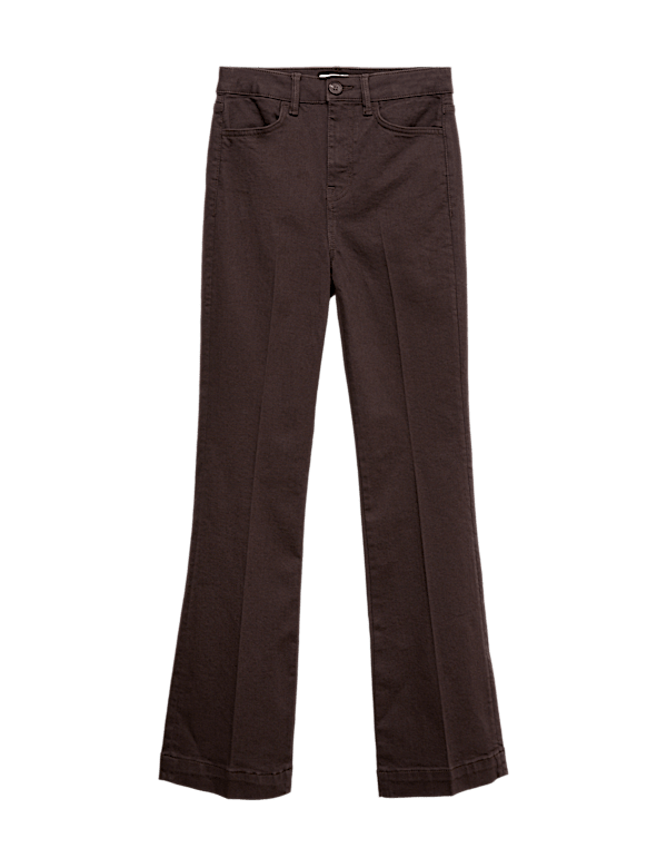High Waisted Crease Front Slim Flare Jeans