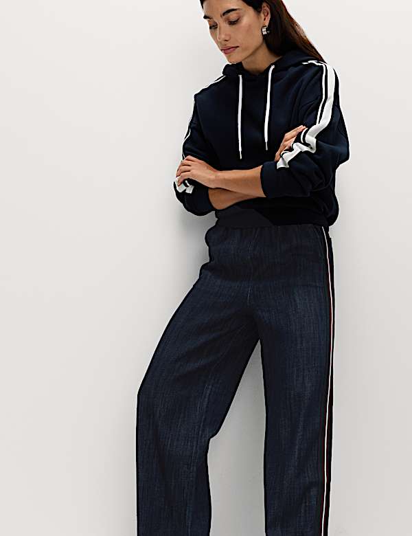Cotton Rich Denim Side Stripe Wide Leg Trousers - MV
